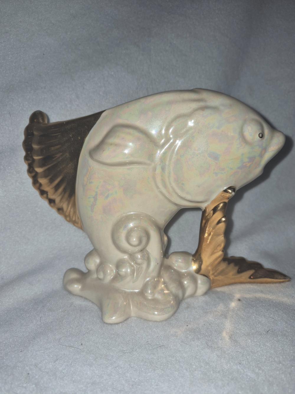 Vtg Haeger Pearl 22k Gold Fish Vase Planter MCM Leaping Trout Koi R284 USA